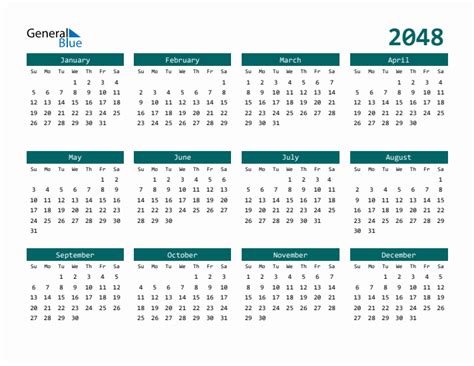 Free 2048 Calendars in PDF, Word, Excel