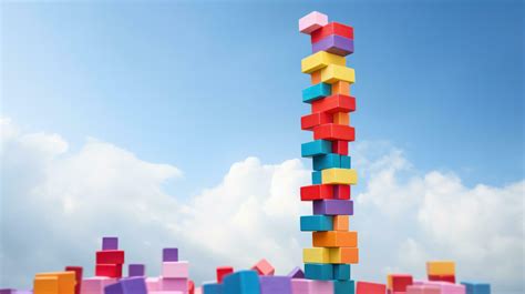 Colorful blocks stacked high in a tower 30486012 Stock Photo at Vecteezy