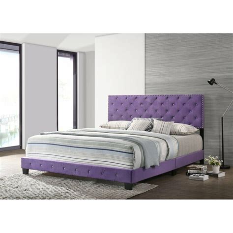 Purple Velvet Upholstered Platform Bed Frame Twin Full Queen King Nail ...