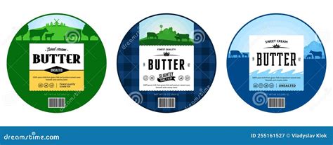 Set of Butter Round Labels Design Stock Vector - Illustration of farm ...