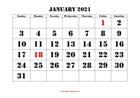 Downloadable Free Printable 2021 Calendar With Federal Holidays