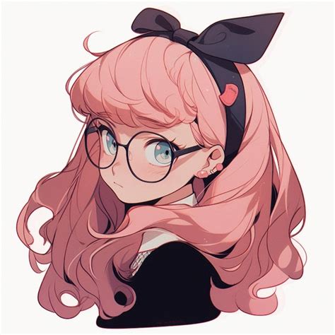 Premium AI Image | anime girl with pink hair and glasses with a bow ...