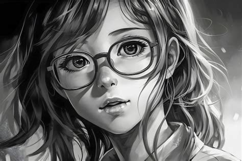 Premium Photo | Cute anime girl portrait black and white colors sketch ...