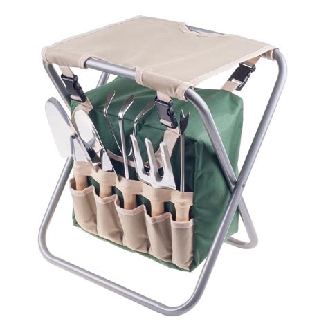 Pure Garden 16 in. Folding Garden Stool with Garden Bag and Tools ...