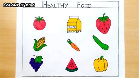 Healthy food Drawing | Food Drawing | Fruits and vegetable Drawing ...