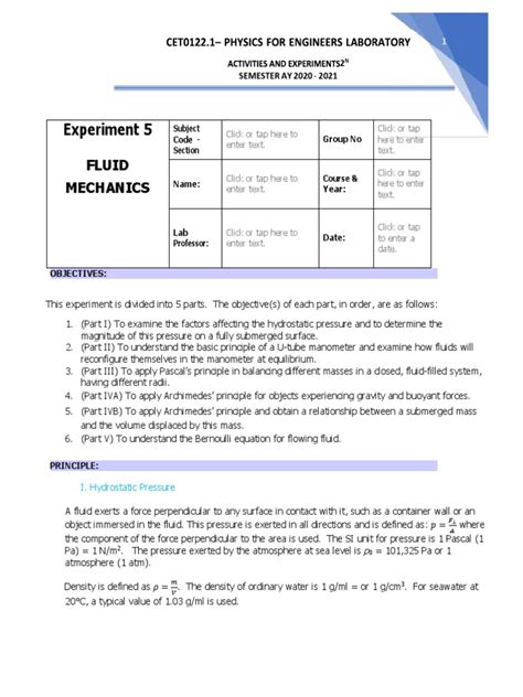 Experiment 5 Fluid Mechanics | PDF | Buoyancy | Pressure