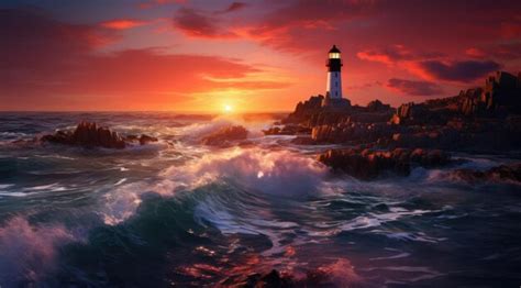 Premium AI Image | Ocean lighthouse with sunset landscape