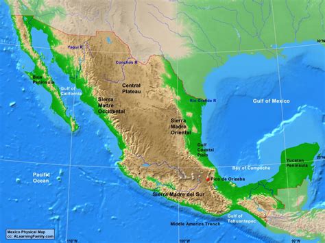 Mexico Physical Map - A Learning Family