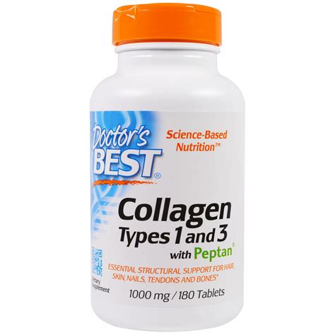 Doctor's Best, Collagen, Types 1 and 3 with Peptan, 1,000 mg, 180 ...