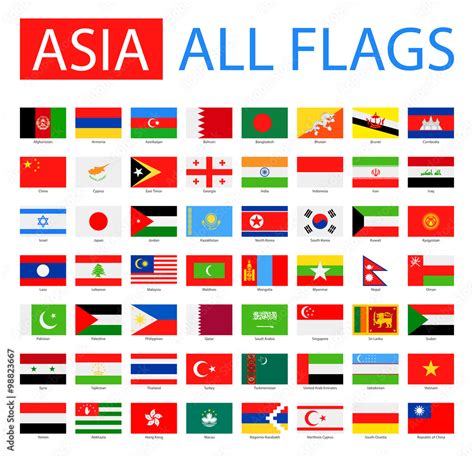 Flags of Asia - Full Vector Collection. Vector Set of Flat Asian Flags ...