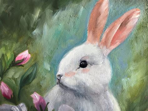 Rabbit Original Oil Painting 8 by 8 Cute Bunny Pet | Etsy