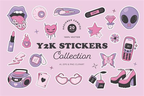 Y2K Stickers Illustration Set [AI, EPS, PNG] - DesignerCandies