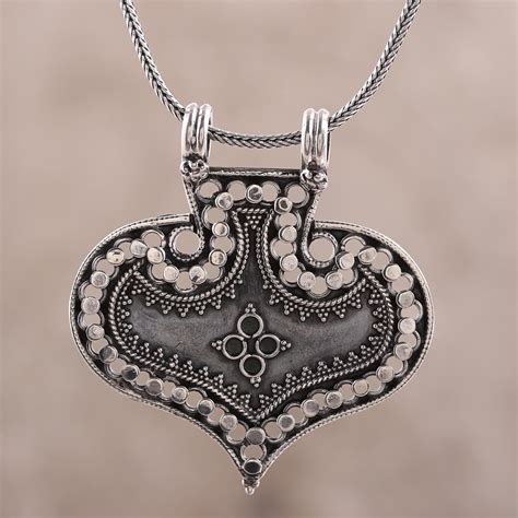 Sterling Silver Spade Pendant Necklace from India - Classic Spade | NOVICA