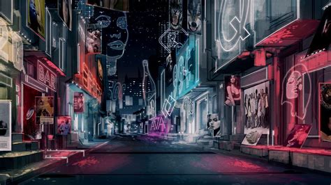 City Street at Night | Futuristic city, Anime city, City streets