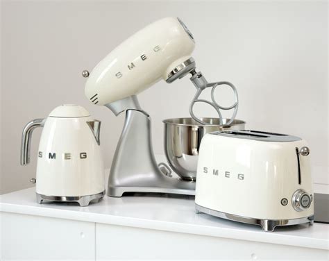 Smeg small appliances in cream. Toaster, kettle and kitchen machine ...