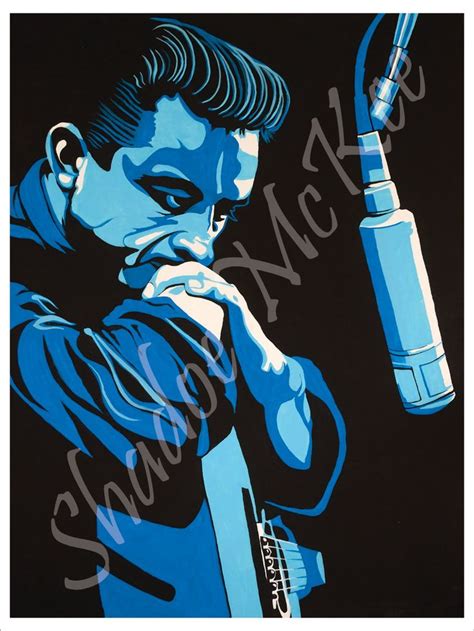 Johnny Cash in Recording Studio With Guitar in Blue Fine Art - Etsy ...