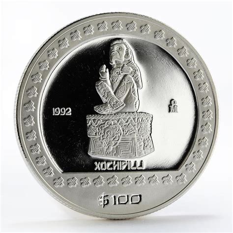 Mexico 100 pesos Seated Sculpture Xochipilli proof silver coin 1992 ...