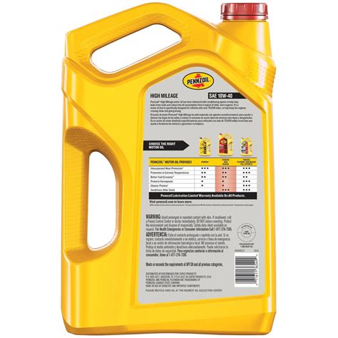 Pennzoil High Mileage Conventional Engine Oil 10W-40 5 Quart