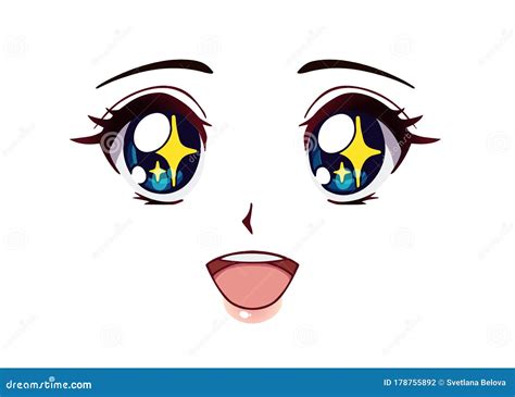 Happy Anime Face. Manga Style Big Blue Eyes Stock Vector - Illustration ...