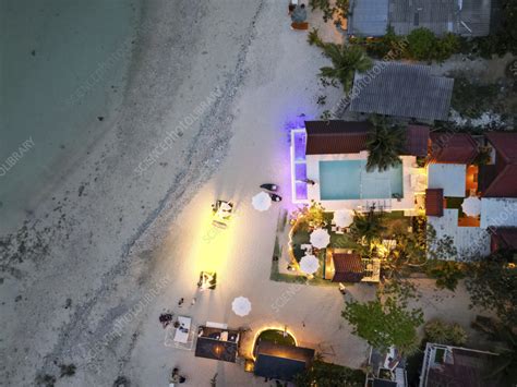 Aerial view of Zen beach at sunset in Koh Phangan, Thailand - Stock ...