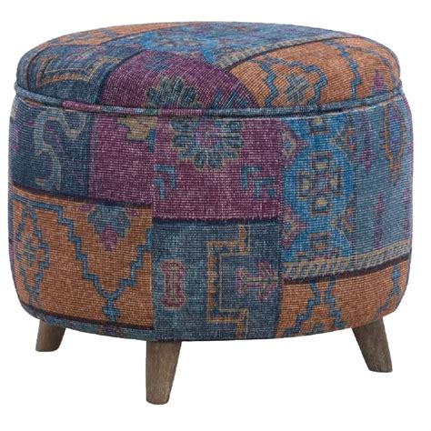 Round Fabric Upholstered Wooden Frame Storage Ottoman, Multicolor ...