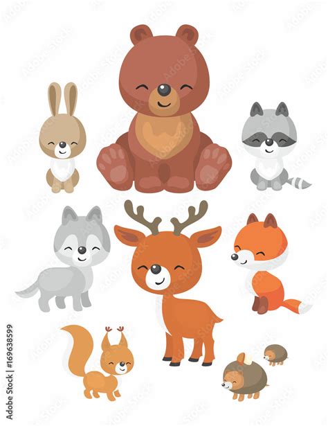 The image of cute forest animals in cartoon style. Children’s ...