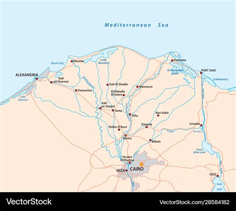 Map nile river delta in upper egypt Royalty Free Vector