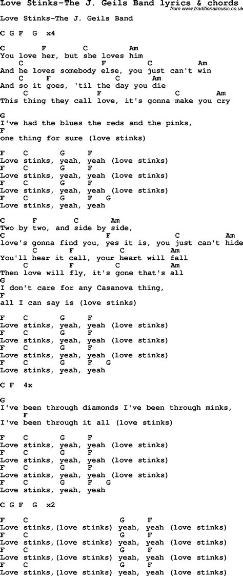 Love Song Lyrics for:Love Stinks-The J. Geils Band with chords.