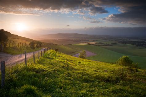 Beautiful English countryside landscape over rolling hills - South ...