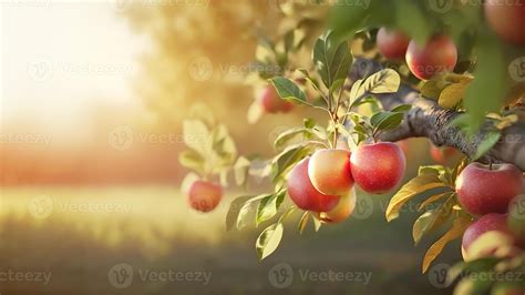 Fruta granja con manzana arboles rama con natural manzanas en borroso ...