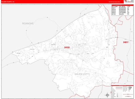 Salem County, VA Zip Code Wall Map Red Line Style by MarketMAPS ...