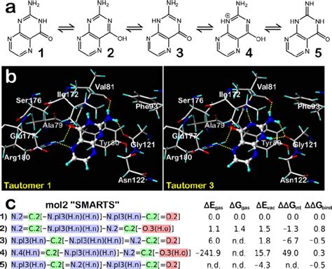 Tautomerism. a) Pterin presents multiple tautomers that differ in ...