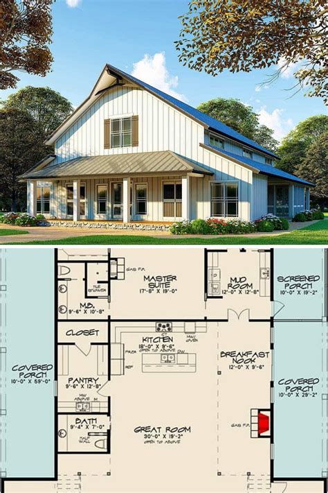 Two-Story 3-Bedroom Barndominium Inspired Country Home (Floor Plan ...