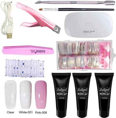 Joligel Polygel Nail Starter Kit With UV/LED Lamp, 3 Colors Builder Gel ...