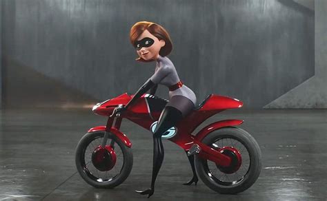 a cartoon character on a red motorbike