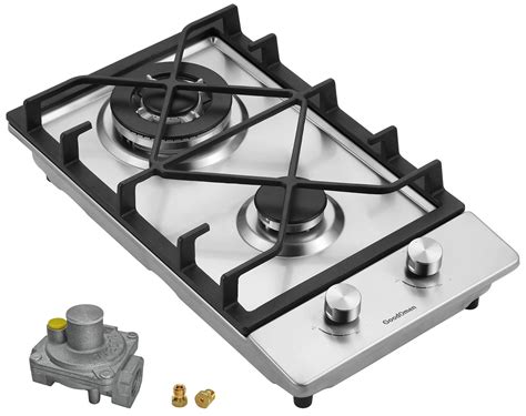 12 Inch Gas Cooktop with 1.5 Volt Battery, Portable 2 Burners Gas Stove ...