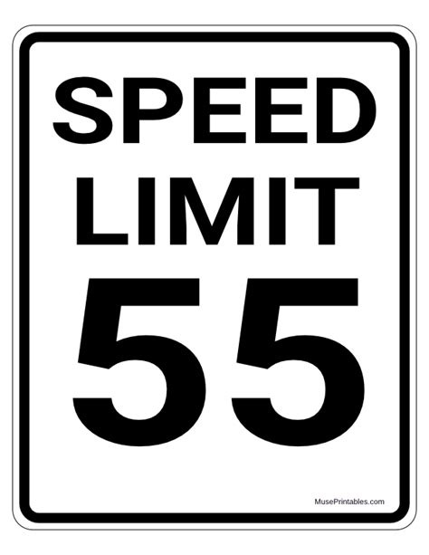 Printable 55 MPH Speed Limit Sign