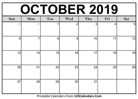 Ko-fi - Blank October 2019 Calendar - Ko-fi ️ Where creators get paid ...