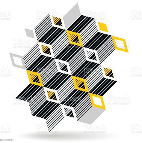 Black And Yellow Geometric Vector Abstract Background With Cubes And ...