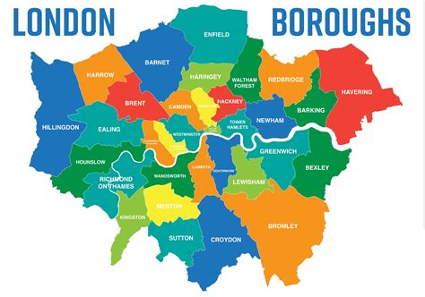 Map of London Boroughs Districts Coloured Geography Learning ...