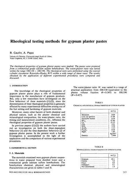 Rheological Testing Methods For Gypsum Plaster Pastes Ok | PDF ...