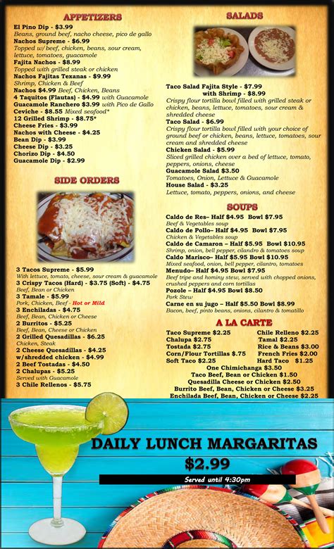 El Pino Mexican Restaurant menu in Fredericksburg, Virginia, USA