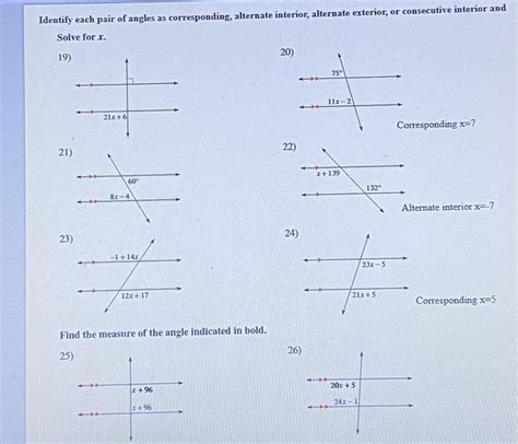 Identify each pair of angles as corresponding, Alternate interior ...