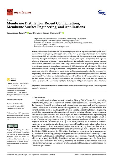 (PDF) Membrane Distillation: Recent Configurations, Membrane Surface ...