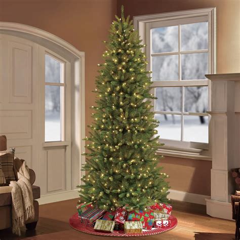 Puleo 7.5 ft. Pre-Lit Slim Fraser Fir Artificial Christmas Tree with ...