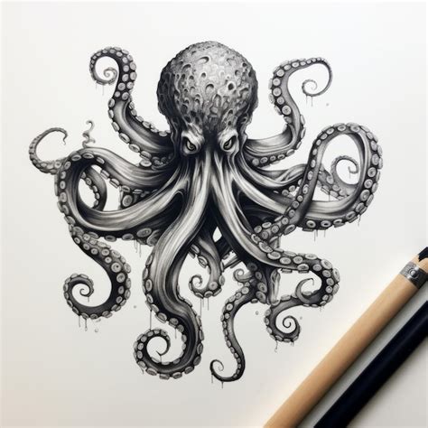 Dibujo detallado de tinta de pulpo con lápiz en mano | Foto Premium