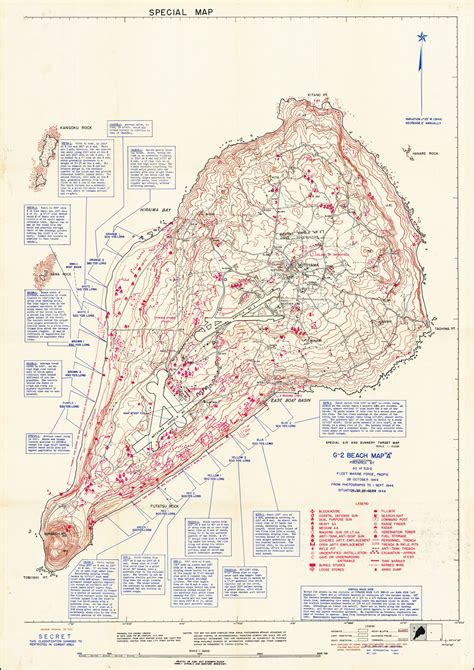 "Secret" 1944 map of Iwo Jima prepared for the American invasion - Rare ...