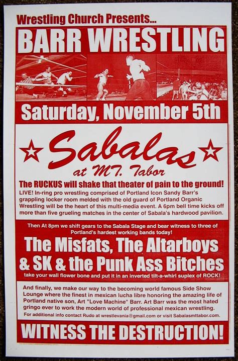 BARR WRESTLING 2005 POSTER Portland Oregon Sabalas Sandy & Art Barr