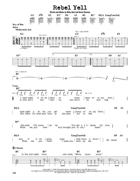 Rebel Yell by Billy Idol - Guitar Lead Sheet - Guitar Instructor