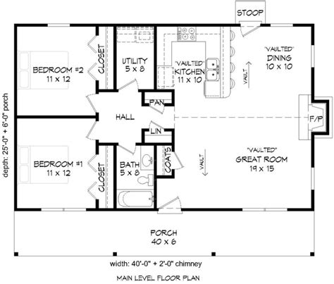 Cabin Plan: 1,000 Square Feet, 2 Bedrooms, 1 Bathroom - 940-00098